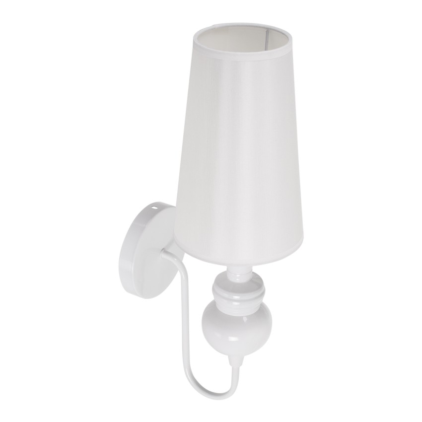 LAURA  Μοντέρνο Επιτοίχιο Φωτιστικό Απλίκα Μονόφωτο 1 x E27 IP20 Λευκό Μέταλλο με Λευκό Ύφασμα - Μ21 x Π15 x Y48cm