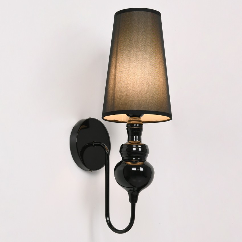LAURA  Μοντέρνο Επιτοίχιο Φωτιστικό Απλίκα Μονόφωτο 1 x E27 IP20 Μαύρο Μέταλλο με Μαύρο Ύφασμα - Μ21 x Π15 x Y48cm
