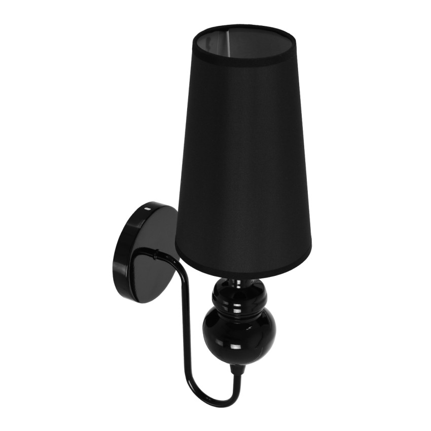 LAURA  Μοντέρνο Επιτοίχιο Φωτιστικό Απλίκα Μονόφωτο 1 x E27 IP20 Μαύρο Μέταλλο με Μαύρο Ύφασμα - Μ21 x Π15 x Y48cm