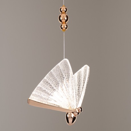 GLOBOSTAR® BUTTERFLY  Μοντέρνο Κρεμαστό Φωτιστικό Οροφής LED 10W 800lm 360° AC 220-240V IP20 Θερμό Λευκό 2700K - Lumileds SMD Chip - Ροζ Χρυσό & Διάφανο - Μ20 x Π17 x Y24cm