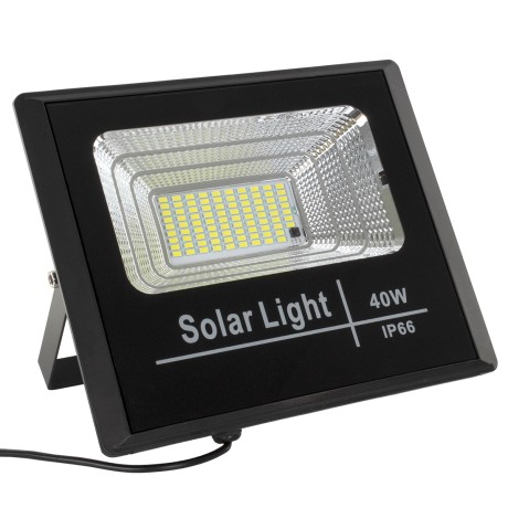 GLOBOSTAR® HERMES  Προβολέας με IR Ασύρματο Χειριστήριο LED 40W 2000lm 120° DC 5V με Φωτοβολταϊκό Panel 5V 6W & Επαναφορτιζόμενη Μπαταρία Li-ion 3.2V 5000mAh Αδιάβροχο IP66 Ψυχρό Λευκό 6000K Dimmable - Sanan SMD Chip - Μαύρο - Μ23 x Π19.5 x Υ5cm