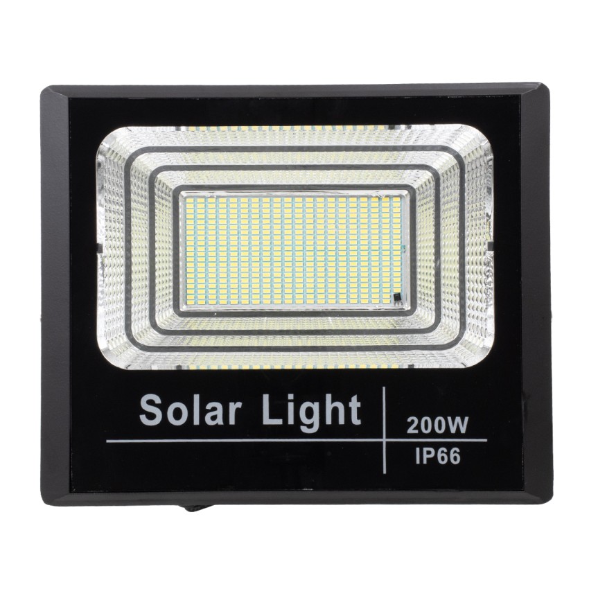 GLOBOSTAR® HERMES  Προβολέας με IR Ασύρματο Χειριστήριο LED 200W 10000lm 120° DC 5V με Φωτοβολταϊκό Panel 5V 20W & Επαναφορτιζόμενη Μπαταρία Li-ion 3.2V 20000mAh Αδιάβροχο IP66 Ψυχρό Λευκό 6000K Dimmable - Sanan SMD Chip - Μαύρο - Μ35 x Π29 x Υ7.5cm