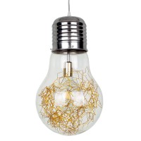 LAMP  Μοντέρνο Κρεμαστό Φωτιστικό Φιγούρα Μονόφωτο 1 x E27 IP20 Ασημί & Χρυσό Μέταλλο με Διάφανο Γυαλί - Μ30 x Π30 x Υ52cm