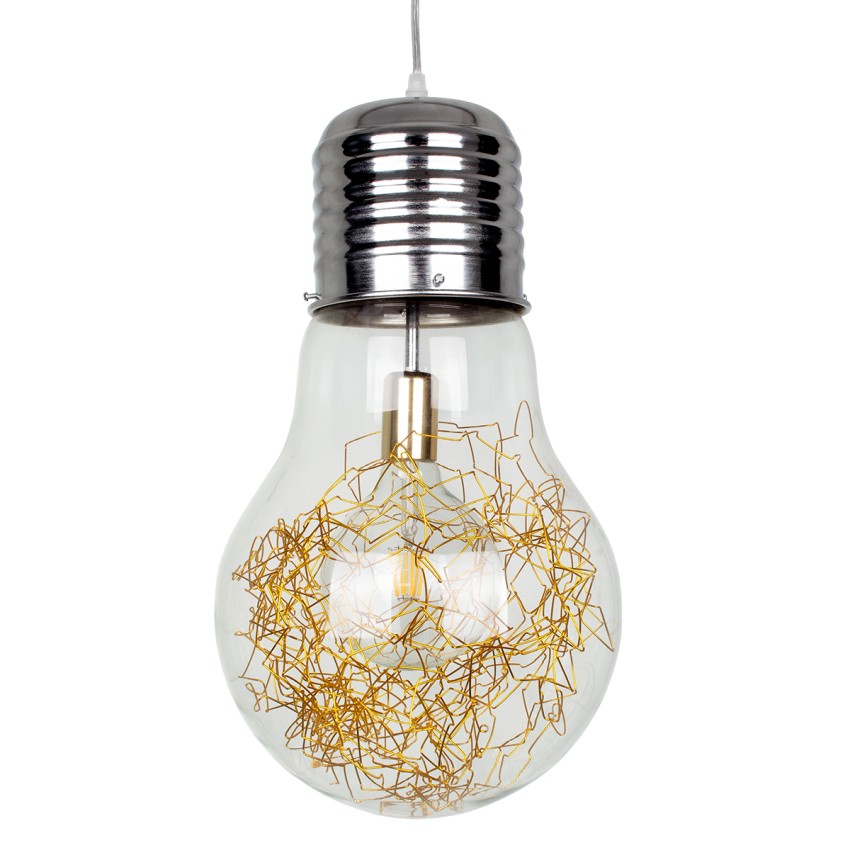 LAMP  Μοντέρνο Κρεμαστό Φωτιστικό Φιγούρα Μονόφωτο 1 x E27 IP20 Ασημί & Χρυσό Μέταλλο με Διάφανο Γυαλί - Μ30 x Π30 x Υ52cm