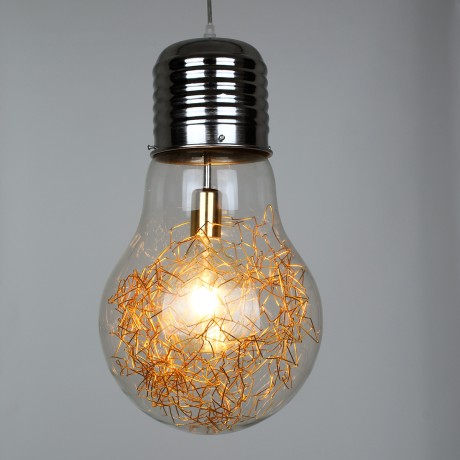 LAMP  Μοντέρνο Κρεμαστό Φωτιστικό Φιγούρα Μονόφωτο 1 x E27 IP20 Ασημί & Χρυσό Μέταλλο με Διάφανο Γυαλί - Μ30 x Π30 x Υ52cm