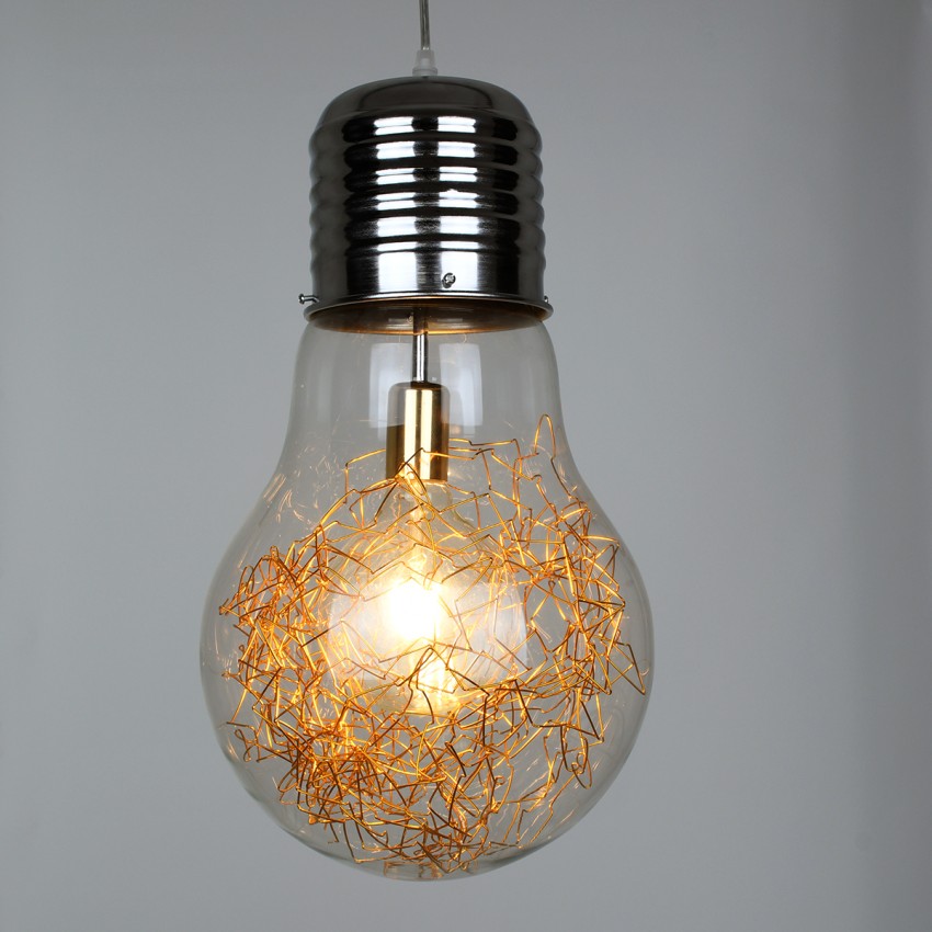 LAMP  Μοντέρνο Κρεμαστό Φωτιστικό Φιγούρα Μονόφωτο 1 x E27 IP20 Ασημί & Χρυσό Μέταλλο με Διάφανο Γυαλί - Μ30 x Π30 x Υ52cm