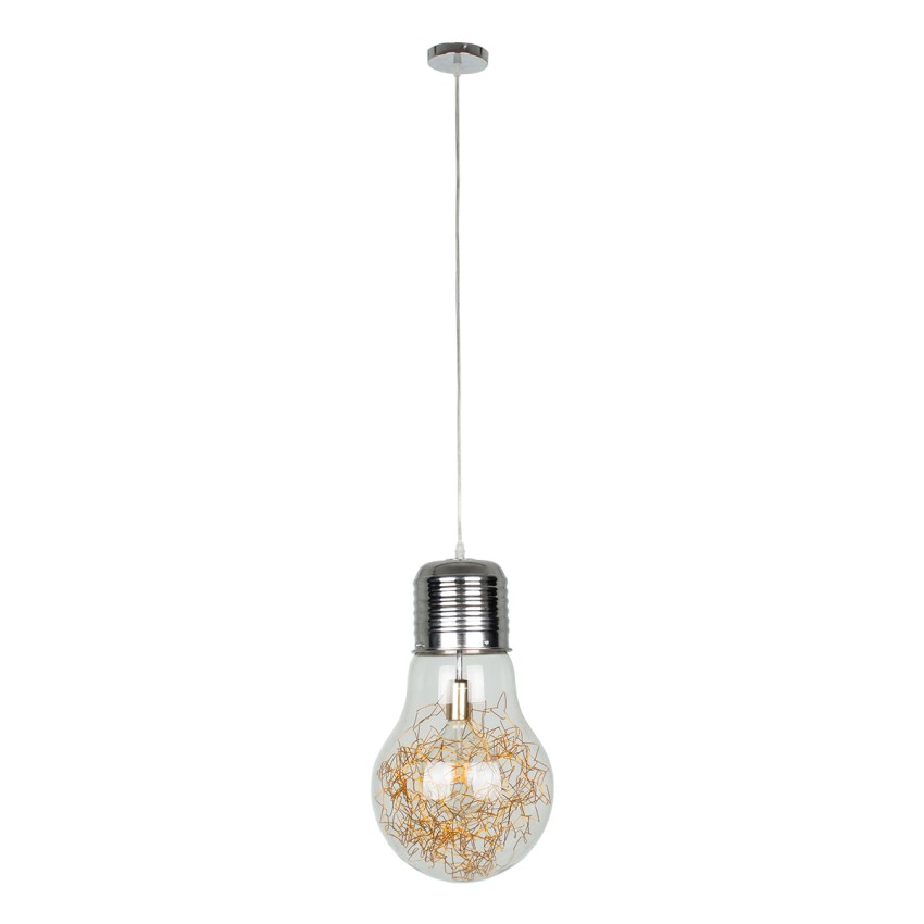 LAMP  Μοντέρνο Κρεμαστό Φωτιστικό Φιγούρα Μονόφωτο 1 x E27 IP20 Ασημί & Χρυσό Μέταλλο με Διάφανο Γυαλί - Μ30 x Π30 x Υ52cm