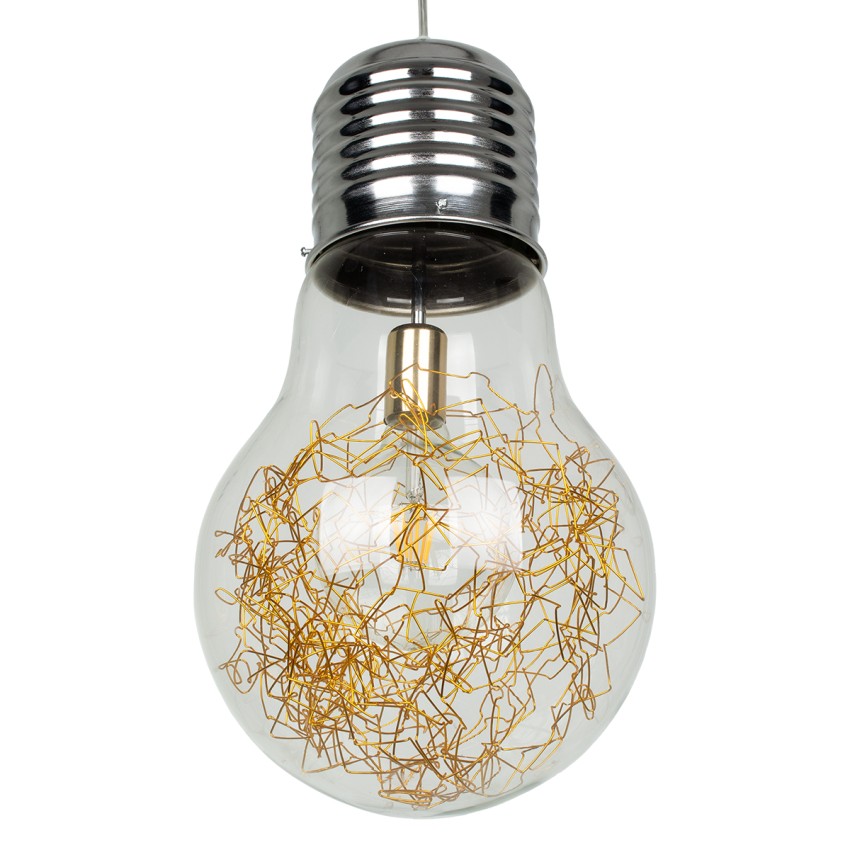 LAMP  Μοντέρνο Κρεμαστό Φωτιστικό Φιγούρα Μονόφωτο 1 x E27 IP20 Ασημί & Χρυσό Μέταλλο με Διάφανο Γυαλί - Μ30 x Π30 x Υ52cm