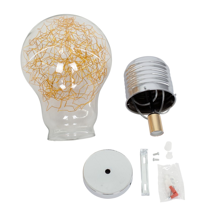 LAMP  Μοντέρνο Κρεμαστό Φωτιστικό Φιγούρα Μονόφωτο 1 x E27 IP20 Ασημί & Χρυσό Μέταλλο με Διάφανο Γυαλί - Μ30 x Π30 x Υ52cm