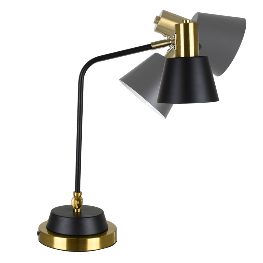 LETO  Μοντέρνο Επιτραπέζιο Φωτιστικό Γραφείου Μονόφωτο Μεταλλικό Μαύρο - Χρυσό Φ13 x Μ30 x Π18 x Υ54cm