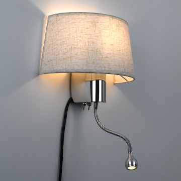 ELEGANT  Μοντέρνο Επιτοίχιο Φωτιστικό Απλίκα με LED Βραχίονα Δίφωτο 1 x E27 IP20 Λευκό Ύφασμα με Ασημί Μέταλλο - Μ26.5 x Π15 x Υ43cm