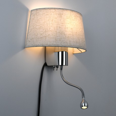 ELEGANT  Μοντέρνο Επιτοίχιο Φωτιστικό Απλίκα με LED Βραχίονα Δίφωτο 1 x E27 IP20 Λευκό Ύφασμα με Ασημί Μέταλλο - Μ26.5 x Π15 x Υ43cm