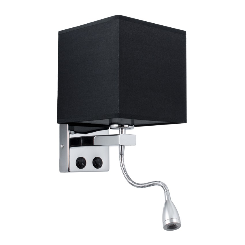 ELEGANT  Μοντέρνο Επιτοίχιο Φωτιστικό Απλίκα με LED Βραχίονα Δίφωτο 1 x E27 IP20 Μαύρο Ύφασμα με Ασημί Μέταλλο - Μ17 x Π21 x Υ43cm