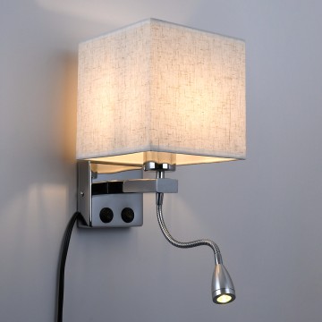 ELEGANT  Μοντέρνο Επιτοίχιο Φωτιστικό Απλίκα με LED Βραχίονα Δίφωτο 1 x E27 IP20 Λευκό Ύφασμα με Ασημί Μέταλλο - Μ17 x Π21 x Υ43cm