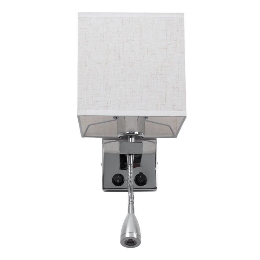 ELEGANT  Μοντέρνο Επιτοίχιο Φωτιστικό Απλίκα με LED Βραχίονα Δίφωτο 1 x E27 IP20 Λευκό Ύφασμα με Ασημί Μέταλλο - Μ17 x Π21 x Υ43cm