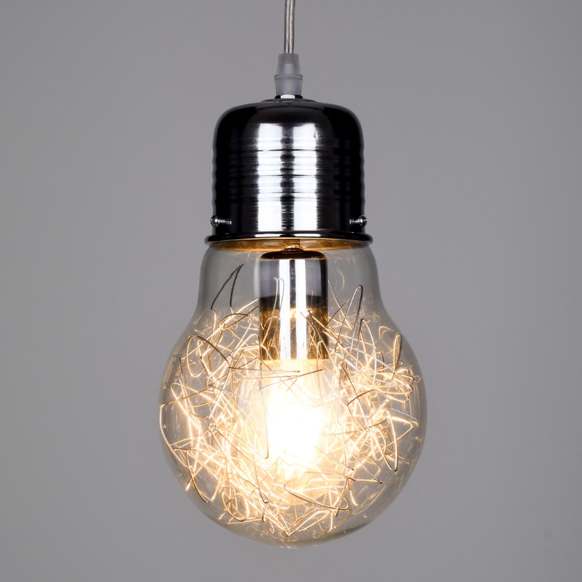 LAMP  Μοντέρνο Κρεμαστό Φωτιστικό Φιγούρα Μονόφωτο 1 x E27 IP20 Ασημί Μέταλλο με Διάφανο Γυαλί - Μ15 x Π15 x Υ27cm