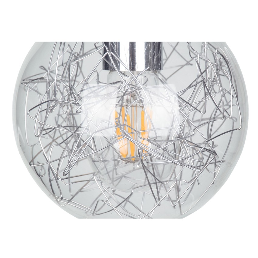 LAMP  Μοντέρνο Κρεμαστό Φωτιστικό Φιγούρα Μονόφωτο 1 x E27 IP20 Ασημί Μέταλλο με Διάφανο Γυαλί - Μ15 x Π15 x Υ27cm