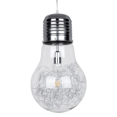 LAMP  Μοντέρνο Κρεμαστό Φωτιστικό Φιγούρα Μονόφωτο 1 x E27 IP20 Ασημί Μέταλλο με Διάφανο Γυαλί - Μ30 x Π30 x Υ52cm