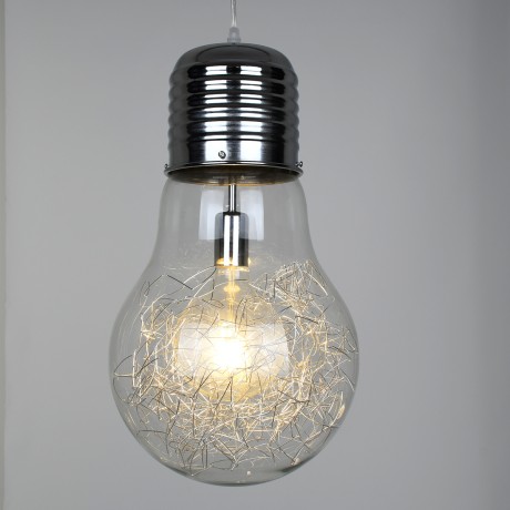 LAMP  Μοντέρνο Κρεμαστό Φωτιστικό Φιγούρα Μονόφωτο 1 x E27 IP20 Ασημί Μέταλλο με Διάφανο Γυαλί - Μ30 x Π30 x Υ52cm