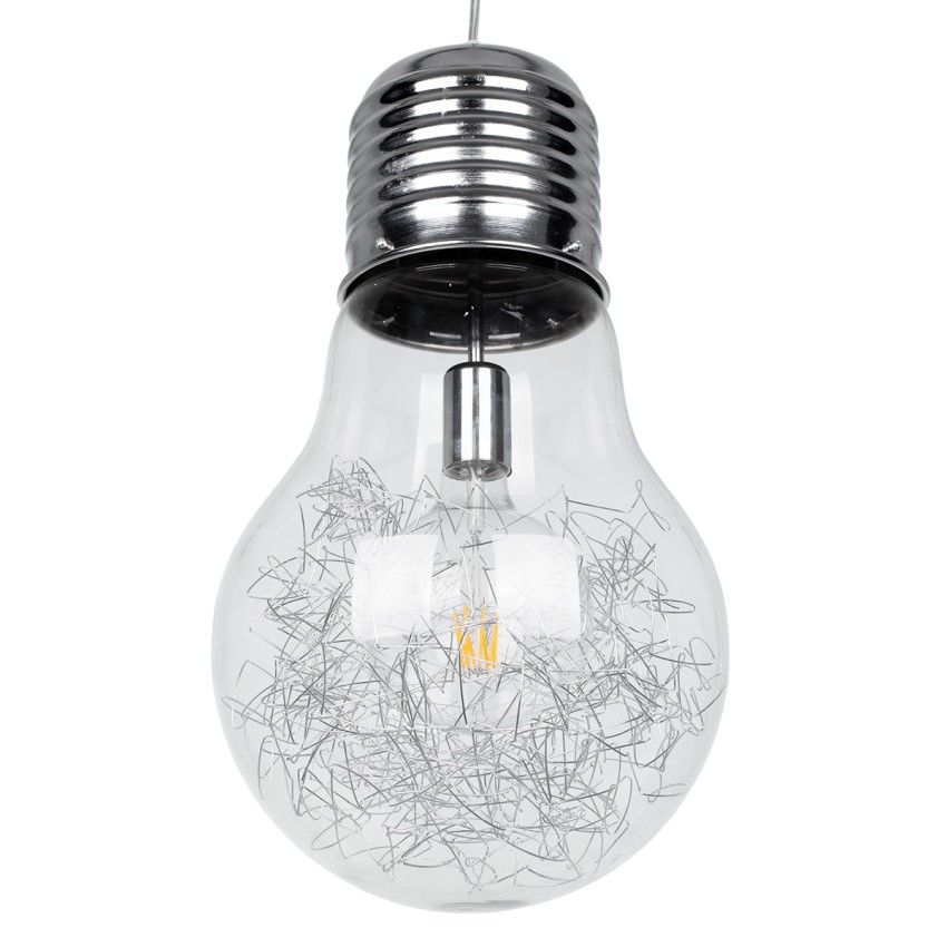 LAMP  Μοντέρνο Κρεμαστό Φωτιστικό Φιγούρα Μονόφωτο 1 x E27 IP20 Ασημί Μέταλλο με Διάφανο Γυαλί - Μ30 x Π30 x Υ52cm