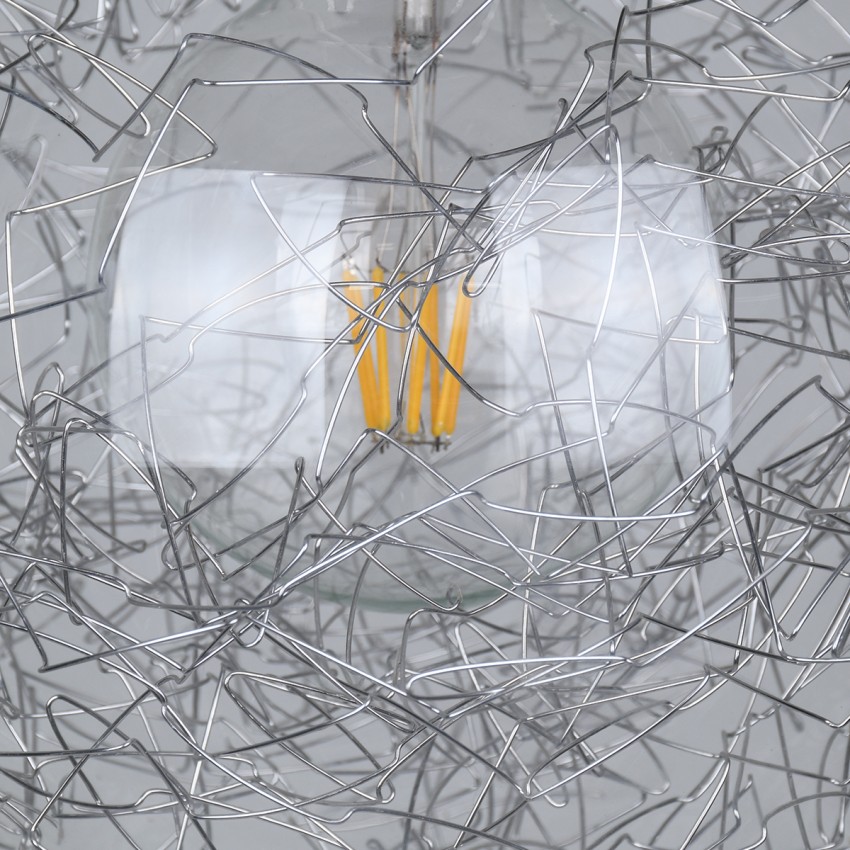 LAMP  Μοντέρνο Κρεμαστό Φωτιστικό Φιγούρα Μονόφωτο 1 x E27 IP20 Ασημί Μέταλλο με Διάφανο Γυαλί - Μ30 x Π30 x Υ52cm