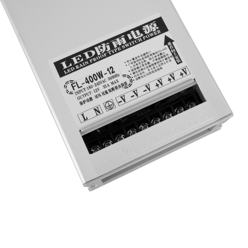 Μεταλλικό Τροφοδοτικό PELV Rainproof για Προϊόντα LED 400W 33.3A - AC 220-240V σε DC 12V - IP54 L20.8 x W11.5 x H5cm