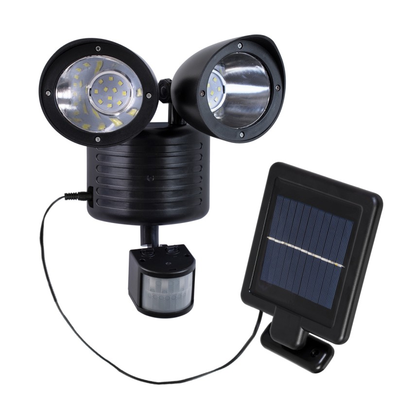 Μαύρο Αυτόνομο Ηλιακό Φωτιστικό LED SMD 10W 150lm με Ενσωματωμένη Μπαταρία 1200mAh - Φωτοβολταϊκό Πάνελ με Αισθητήρα Ημέρας-Νύχτας και PIR Αισθητήρα Κίνησης Αδιάβροχο IP54 Ψυχρό Λευκό 6000K