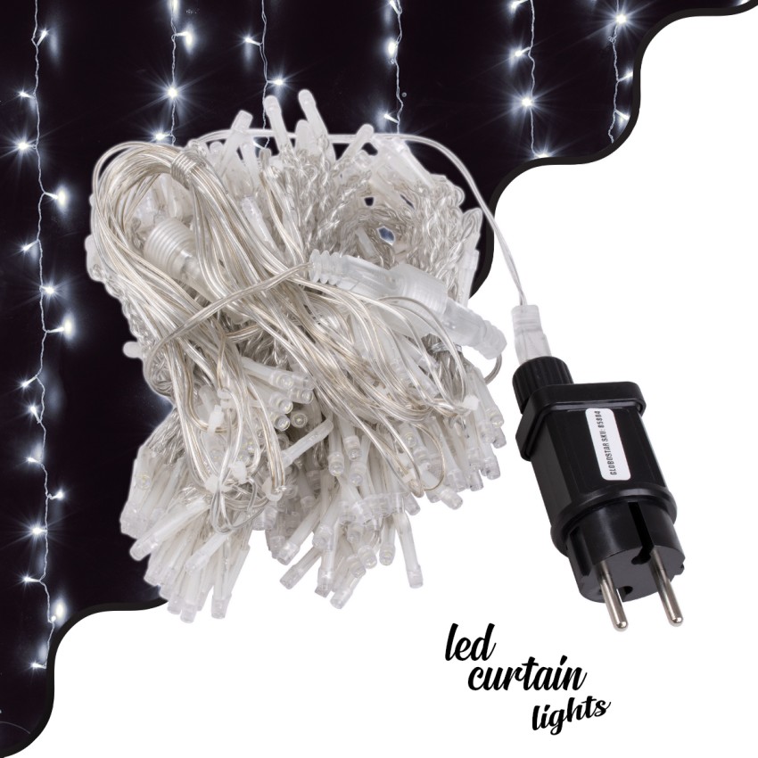 Διακοσμητική Κουρτίνα 3 x 3 Μέτρα με Controller 8 Προγραμμάτων Φωτισμού - Επεκτεινόμενη 300 LED 6W AC 230V με Διάφανο Καλώδιο & Πρίζα Schuko Αδιάβροχη IP44 Ψυχρό Λευκό 6000K Μ3 x Υ3m