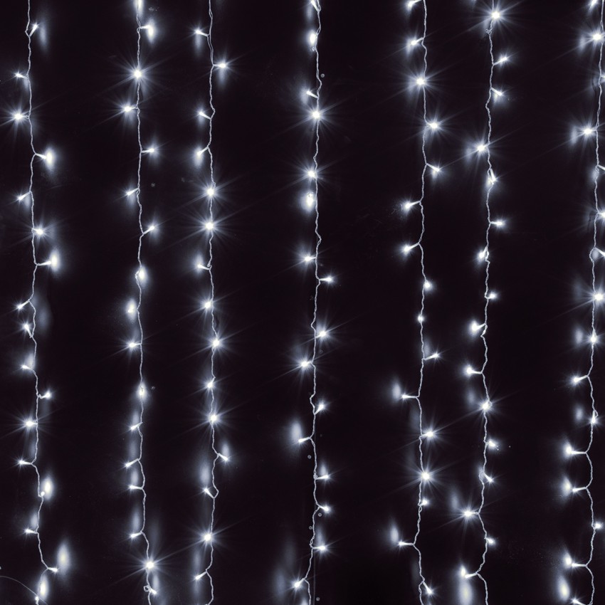 Διακοσμητική Κουρτίνα 3 x 3 Μέτρα με Controller 8 Προγραμμάτων Φωτισμού - Επεκτεινόμενη 300 LED 6W AC 230V με Διάφανο Καλώδιο & Πρίζα Schuko Αδιάβροχη IP44 Ψυχρό Λευκό 6000K Μ3 x Υ3m