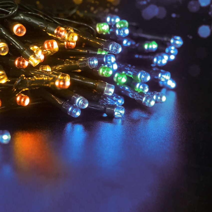 Διακοσμητική Γιρλάντα 10 Μέτρων με Controller 8 Προγραμμάτων Φωτισμού - 100 LED 4W με Ενσωματωμένη Μπαταρία 600mAh - Φωτοβολταϊκό Πάνελ - Αισθητήρα Ημέρας-Νύχτας - Βάση Κήπου & Σκούρο Πράσινο Καλώδιο Αδιάβροχη IP65 Πολύχρωμη RGB Μ10m