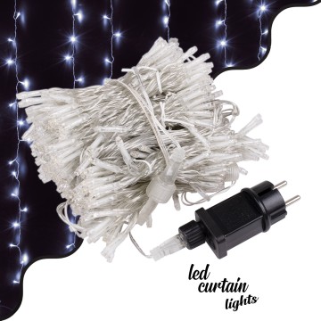 Διακοσμητική Κουρτίνα 6 x 3 Μέτρα με Controller 8 Προγραμμάτων Εναλλαγών Φωτισμού - Επεκτεινόμενη 600 LED 6W AC 230V με Διάφανο Καλώδιο & Πρίζα Schuko Αδιάβροχη IP44 Ψυχρό Λευκό 6000K Μ6 x Υ3m