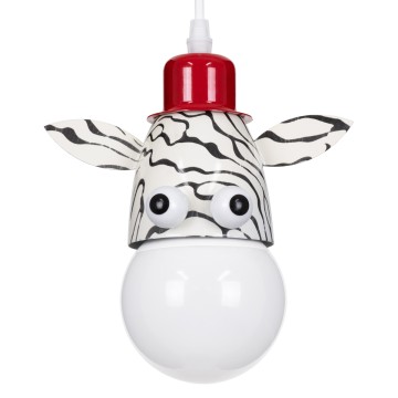 ZEBRA  Παιδικό Κρεμαστό Φωτιστικό Φιγούρα Μονόφωτο 1 x E27 IP20 Λευκό, Μαύρο & Κόκκινο Μέταλλο - Μ19 x Π10.5 x Υ13.5cm