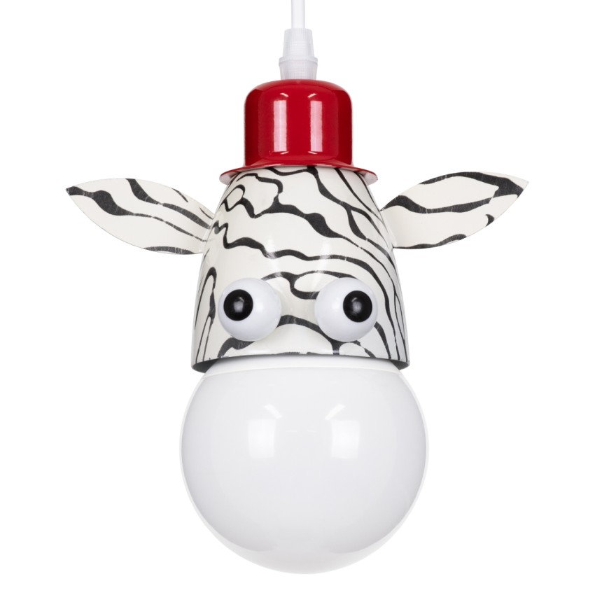 ZEBRA  Παιδικό Κρεμαστό Φωτιστικό Φιγούρα Μονόφωτο 1 x E27 IP20 Λευκό, Μαύρο & Κόκκινο Μέταλλο - Μ19 x Π10.5 x Υ13.5cm