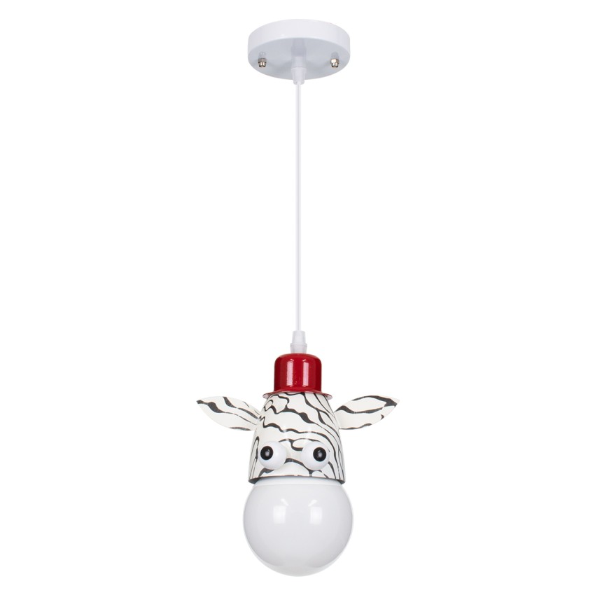 ZEBRA  Παιδικό Κρεμαστό Φωτιστικό Φιγούρα Μονόφωτο 1 x E27 IP20 Λευκό, Μαύρο & Κόκκινο Μέταλλο - Μ19 x Π10.5 x Υ13.5cm