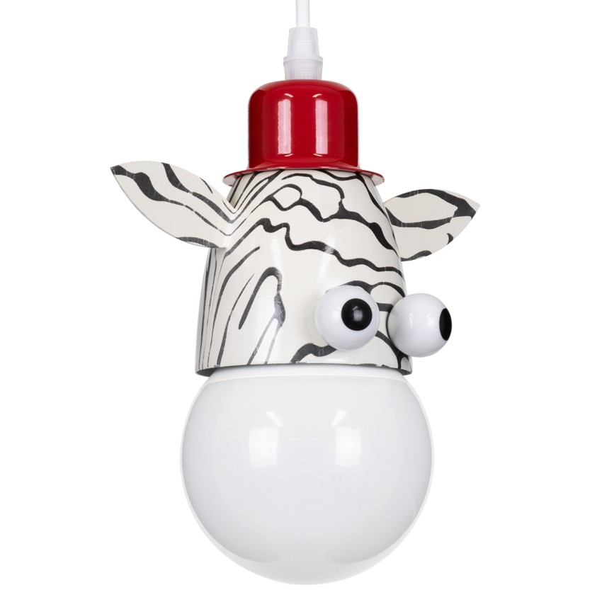 ZEBRA  Παιδικό Κρεμαστό Φωτιστικό Φιγούρα Μονόφωτο 1 x E27 IP20 Λευκό, Μαύρο & Κόκκινο Μέταλλο - Μ19 x Π10.5 x Υ13.5cm