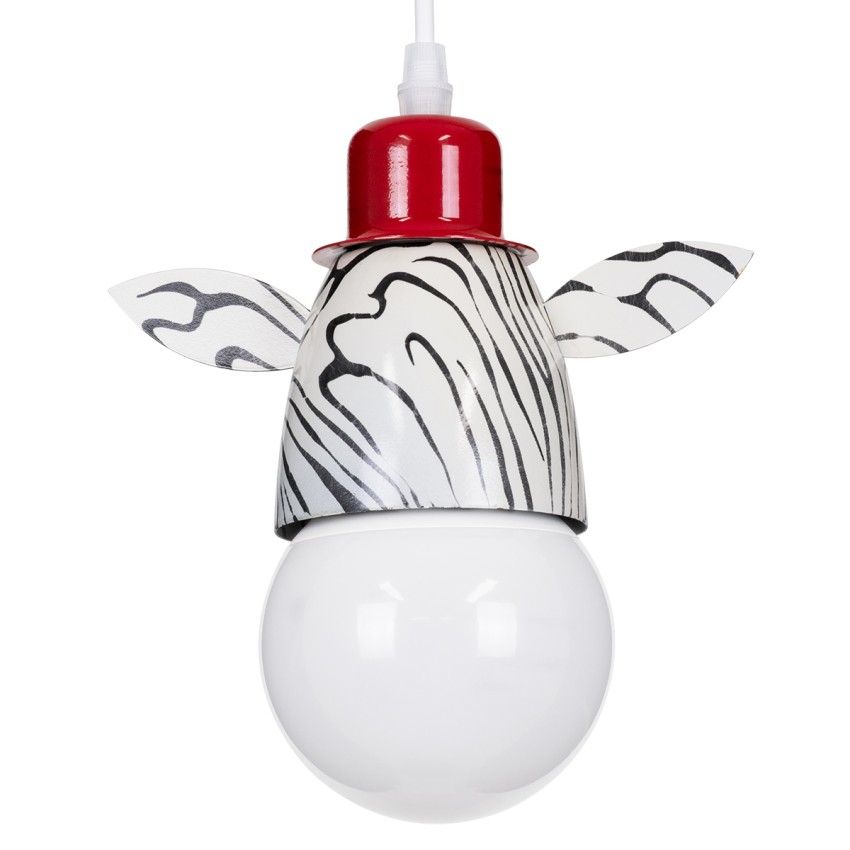 ZEBRA  Παιδικό Κρεμαστό Φωτιστικό Φιγούρα Μονόφωτο 1 x E27 IP20 Λευκό, Μαύρο & Κόκκινο Μέταλλο - Μ19 x Π10.5 x Υ13.5cm