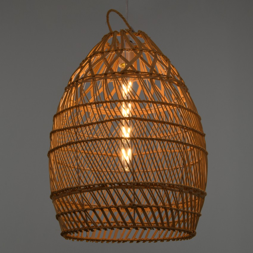 TAHITI  Boho Κρεμαστό Φωτιστικό Πλέγμα Μονόφωτο 1 x E27 IP20 Μπεζ Ξύλο - Μ38 x Π38 x Υ50cm