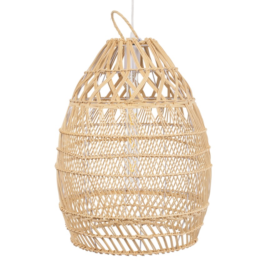 TAHITI  Boho Κρεμαστό Φωτιστικό Πλέγμα Μονόφωτο 1 x E27 IP20 Μπεζ Ξύλο - Μ38 x Π38 x Υ50cm