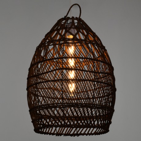 TAHITI  Boho Κρεμαστό Φωτιστικό Πλέγμα Μονόφωτο 1 x E27 IP20 Καφέ Ξύλο - Μ38 x Π38 x Υ50cm