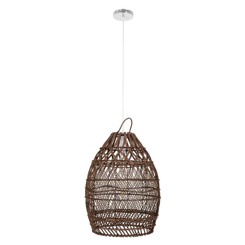 TAHITI  Boho Κρεμαστό Φωτιστικό Πλέγμα Μονόφωτο 1 x E27 IP20 Καφέ Ξύλο - Μ38 x Π38 x Υ50cm