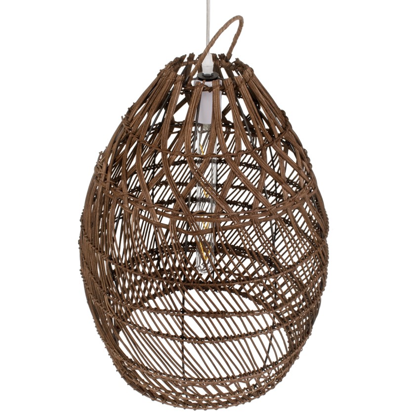 TAHITI  Boho Κρεμαστό Φωτιστικό Πλέγμα Μονόφωτο 1 x E27 IP20 Καφέ Ξύλο - Μ38 x Π38 x Υ50cm