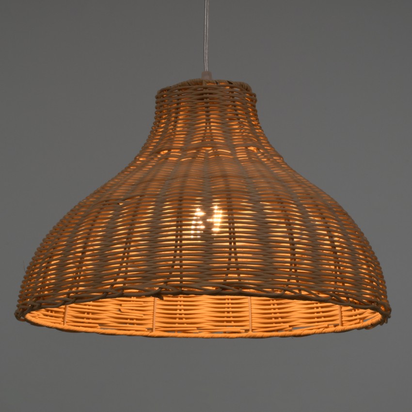 MAYOTTE  Boho Κρεμαστό Φωτιστικό Καμπάνα Μονόφωτο 1 x E27 IP20 Μπεζ Ξύλο - Μ40 x Π40 x Υ28cm