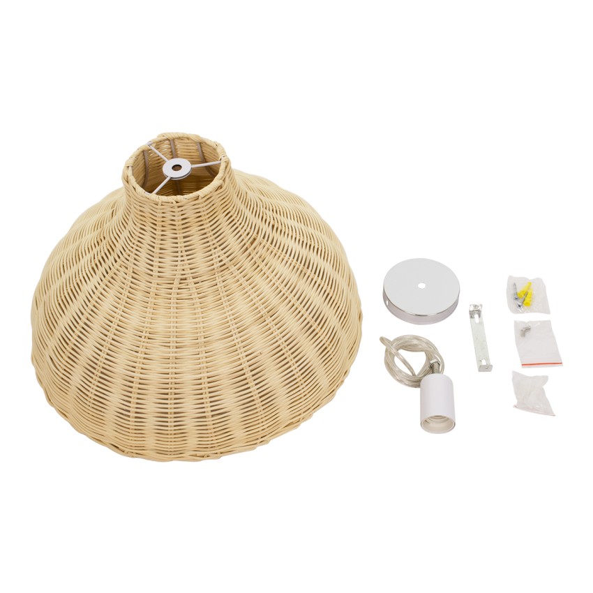 MAYOTTE  Boho Κρεμαστό Φωτιστικό Καμπάνα Μονόφωτο 1 x E27 IP20 Μπεζ Ξύλο - Μ40 x Π40 x Υ28cm
