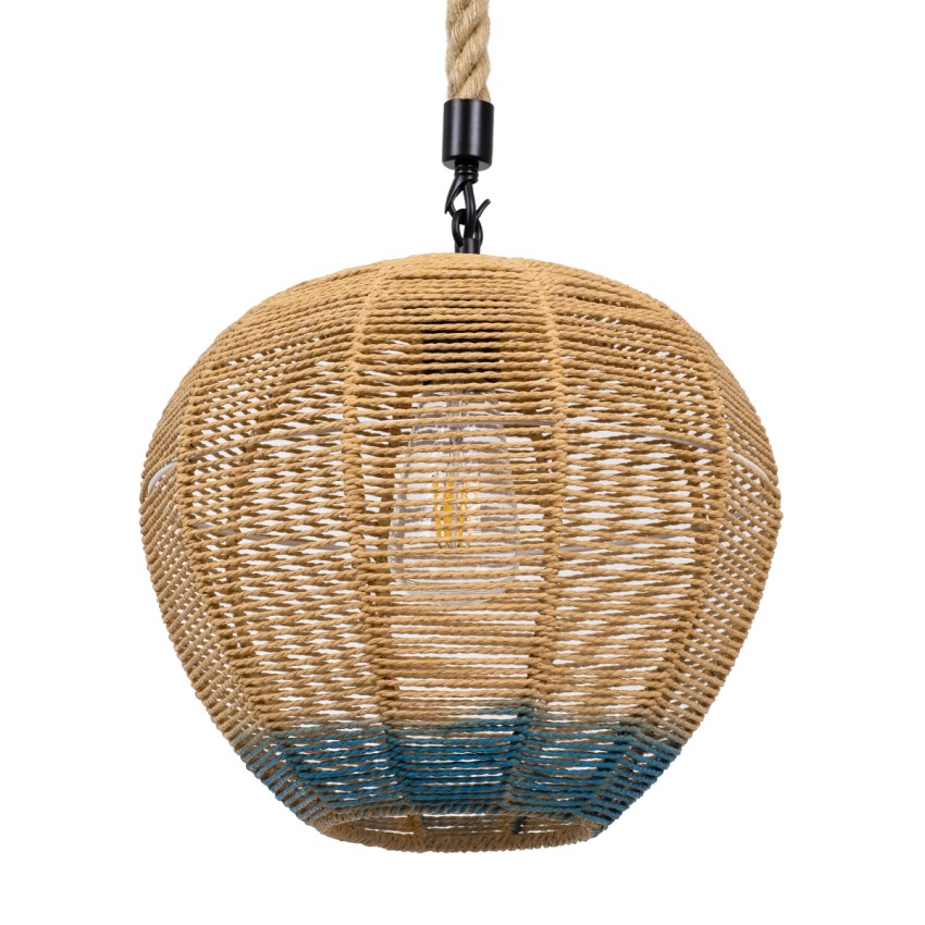 SIMON  Boho Κρεμαστό Φωτιστικό Πλέγμα Μονόφωτο 1 x E27 IP20 Μπεζ & Μπλε Σχοινί - Μ30 x Π30 x Υ30cm