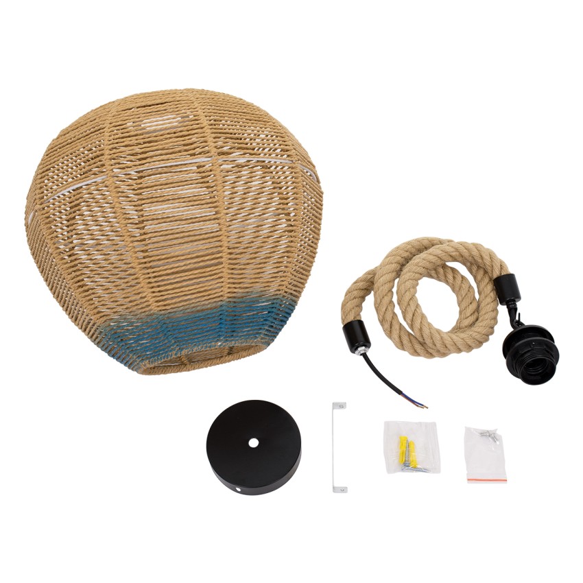 GLOBOSTAR® SIMON  Boho Κρεμαστό Φωτιστικό Οροφής με Ντουί 1 x E27 AC 220-240V IP20 - Μπεζ & Μπλε - Μ30 x Π30 x Υ30cm