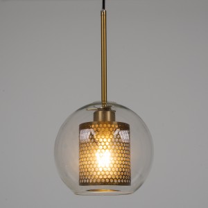 AVERY  Μοντέρνο Κρεμαστό Φωτιστικό Μπάλα Μονόφωτο 1 x E27 IP20 Διάφανο Γυαλί με Χρυσό Μέταλλο - Μ18 x Π18 x Υ38cm