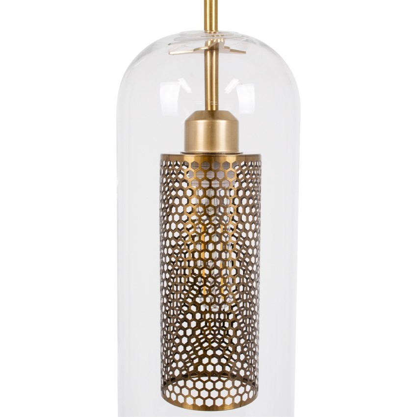 AVERY  Μοντέρνο Κρεμαστό Φωτιστικό Πλέγμα Μονόφωτο 1 x E27 IP20 Διάφανο Γυαλί με Χρυσό Μέταλλο - Μ15 x Π15 x Υ60cm