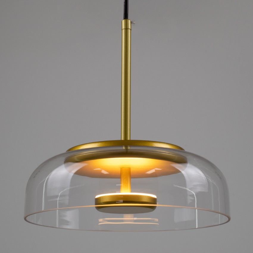 CHARLOTTE  Μοντέρνο Κρεμαστό Φωτιστικό Καμπάνα CREE LED 5W 500lm 180° AC 85-265V IP20 Θερμό Λευκό 2700K Διάφανο Γυαλί με Χρυσό Μέταλλο - Μ23 x Π23 x Υ23cm