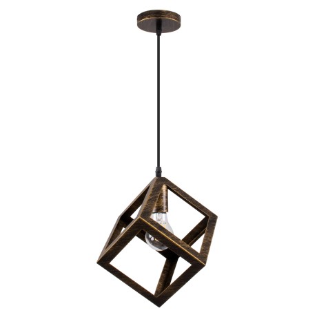 GLOBOSTAR® CUBE  Μοντέρνο Κρεμαστό Φωτιστικό Οροφής με Ντουί 1 x E27 AC 220-240V IP20 - Χάλκινο Εφέ Σκουριάς - Μ25 x Π25 x Υ25cm