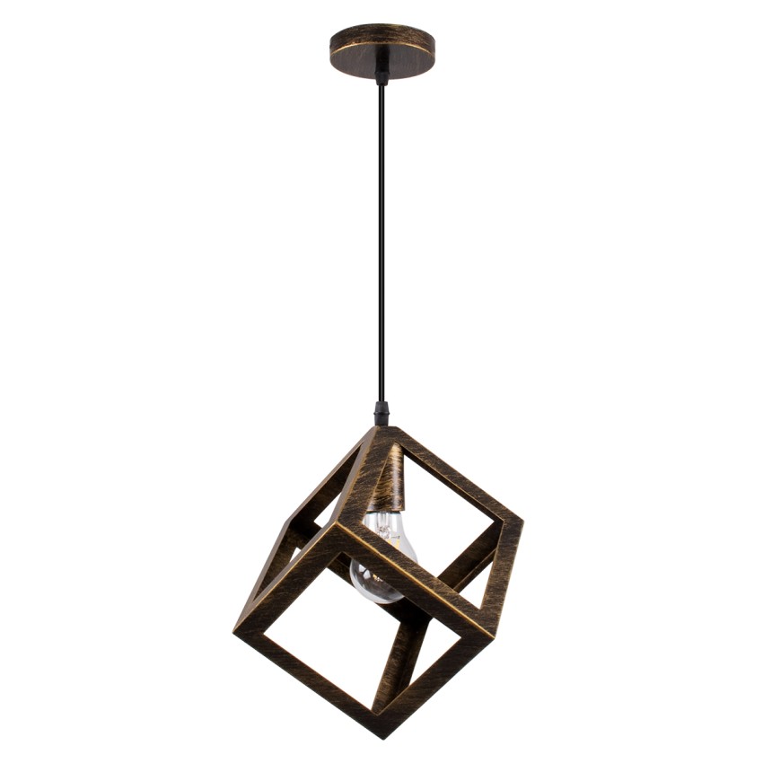 GLOBOSTAR® CUBE  Μοντέρνο Κρεμαστό Φωτιστικό Οροφής με Ντουί 1 x E27 AC 220-240V IP20 - Χάλκινο Εφέ Σκουριάς - Μ25 x Π25 x Υ25cm